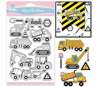 GLOBLELAND Engineering Vehicle Clear Stamps for Scrapbooking Excavator Bulldozer Silicone Stamps Crane Road Trolley Car Sentiment Transparent Stamp for Card Making DIY Embossing Journaling