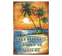 GLOBLELAND "Everything's Gonna Be Alright" Beach Palm Tree Metal Tin Sign | 12x8 inch Summer Beach Art Plaque Poster Wall Decor For Summer Vacation Beach Sea Cafe Bar