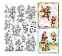 GLOBLELAND Fairy House Clear Stamps for Cards Making Tree House Clear Stamp Seals 5.83x8.27inch Transparent Stamps for DIY Scrapbooking Photo Album Journal Home Decoration