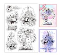 GLOBLELAND Fairytales Clear Stamps Flowers Magic Books Decorative Clear Stamps Silicone Stamps for Card Making and Photo Album Decor Decoration and DIY Scrapbooking