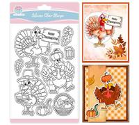 GLOBLELAND Fall Funny Turkey Clear Stamps for Card Making Thanksgiving Greetings Pumpkin Silicone Clear Stamps Seal for DIY Scrapbooking Embossing Photo Album Decor