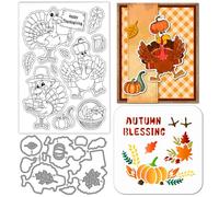 GLOBLELAND Fall Turkey Funny Clear Silicone Stamp Metal Thanksgiving Pumpkin Cutting Die Cuts Autumn Blessing Paint Craft Stencils for Card Making Scrapbooking Craft DIY Embossing