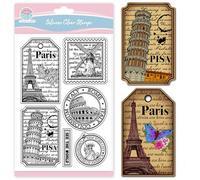 GLOBLELAND Famous Buildings Clear Stamp for Scrapbooking Vintage Postage Silicone Stamps Architectural Text Transparent Stamp for Card Making DIY Embossing Journaling