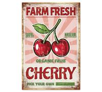 GLOBLELAND "Farm Fresh Cherry" Vintage Cherry Metal Tin Sign 12x8in/30x20cm Art Plaque Poster Wall Decor for Store Supermarket Bar Club Restaurant Cafe Vegetable Market