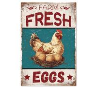 GLOBLELAND "Farm Fresh Eggs" Vintage Hen Metal Tin Sign 12x8in/30x20cm Chicken Eggs Art Plaque Poster Wall Decor for Farm Bar Club Restaurant Cafe