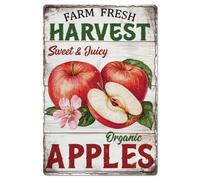 GLOBLELAND "Farm Fresh Harvest" Tin Sign Apples Metal Tin Sign Fruit Metal Vintage Sign 12×8inch Funny Wall Decor Tin Signs for Home Farm Bar Coffee Shop Club Decoration