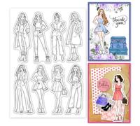GLOBLELAND Fashion Lady Clear Stamps Fashionable Woman Silicone Clear Stamp Elegant Lady Transparent Stamps for DIY Scrapbooking and Cards Making Photo Album Journal 6.3x4.33inch