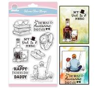 GLOBLELAND Father's Day Whiskey Clear Stamp for Card Making and Scrapbooking - Silicone Transparent DIY Fishing Book Design with 'My Dad is a Hero' - Photo Album Embossing Decor