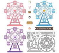 GLOBLELAND Ferris Wheel Cutting Dies for Card Making Funfair Facility Metal Die Cuts Rabbit Bear Happy Birthday Die Cut Dies for DIY Embossing Scrapbooking Paper Crafts Decor