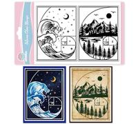 GLOBLELAND Fibonacci Mountain Clear Stamps for Card Making Waves Landscape Sun Moon Scenery Silicone Transparent Stamps Seal for DIY Scrapbooking