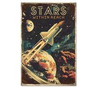 GLOBLELAND Flight Rocket Space Metal Sign 12x8 in "WITHIN REACH" Retro Universe Planet Tin Signs Wall Poster Plaque for Office Parlor Garage Balcony Wooden Room Home Wall Decor