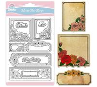 GLOBLELAND Floral Label Frame Clear Stamps for Scrapbooking Rose Lily Silicone Stamps Flower Greeting Transparent Stamp for Card Making DIY Embossing Journaling