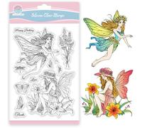 GLOBLELAND Flower Fairy Clear Stamps Butterfly Fairy Silicone Clear Stamp Spring Flower and Plant Transparent Stamps for DIY Scrapbooking and Cards Making Photo Album Journal 6.3x4.33inch