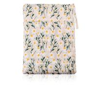 GLOBLELAND Flowers Embroidered Book Sleeve with Zipper 12×9.5inch White Daisy Books Protector Covers with Handle for Paperback and Hardcover Book Pouch Gifts for Reader Lovers Women Birthday