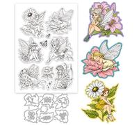 GLOBLELAND Flowers Fairy Clear Stamp and Cutting Dies Set for Card Making Daisy Peony Lily Butterfly Silicone Clear Stamp Metal Lily of The Valley Hydrangea Die Cuts for DIY Scrapbooking Photo Album