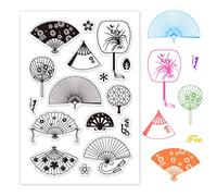 GLOBLELAND Folding Fan Silicone Clear Stamps Chinese Japanese Acrylic Stamps for Card Making and DIY Scrapbooking Embossing Album Decor Craft, 160 x 110 mm