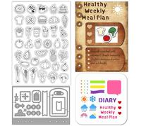 GLOBLELAND Food Icons Clear Stamps Cutting Dies PET Painting Stencils for Card Making Dessert Folders Silicone Stamp Metal Vegetable Fast Food Die Cuts PET Paint Stencils for DIY Scrapbooking
