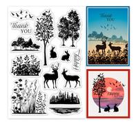 GLOBLELAND Forest Animal Silhouette Clear Stamps Wild Deer Rabbit Bird Silicone Stamp Seals Transparent Stamps for DIY Scrapbooking Cards Making Photo Album Journal