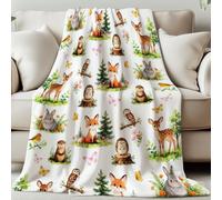 GLOBLELAND Forest Animals Blanket 59×51inch Fox Rabbit Soft Cozy Flannel Throws Deer Bird Owl Washable Throw Blanket for Home Office Room Bed Sofa Chair Gifts