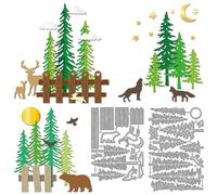 GLOBLELAND Forest Trees Cutting Dies for Card Making Wooden Fence Metal Die Cuts Deer Bear Animals Die Cut Dies for DIY Embossing Scrapbooking Paper Crafts Decor