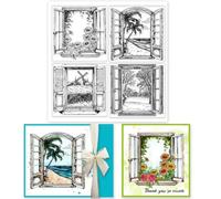GLOBLELAND Four Seasons Windows Scenery Clear Stamps for Cards Making Window View Clear Stamp Seals 5.9x5.9in/15x15cm Transparent Stamps for DIY Scrapbooking Photo Album Journal Home Decoration