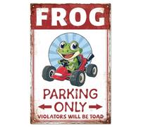GLOBLELAND "Frog Parking Only Violators Will be Toad" Vintage Frog Parking Only Metal Tin Sign 12x8in/30x20cm Art Plaque Poster Wall Decor for Parking Lot Garage
