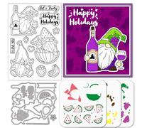 GLOBLELAND Fruit Gnome Clear Silicone Stamp Metal Watermelon Banana Grapes Cutting Die Greeting Layer Paint Craft Stencils for Card Making Scrapbooking Craft DIY Embossing