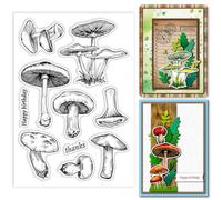 GLOBLELAND Fungi Mushrooms Clear Stamps for Card Making Plants Silicone Clear Stamps Word Transparent Stamps Seal for DIY Scrapbooking Embossing Paper Album Craft Decor