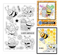 GLOBLELAND Funny Bees Clear Stamps Sewing Buttons Silicone Clear Stamp Seals Cartoon Animals Transparent Stamps for DIY Scrapbooking Cards Making Photo Album Journal