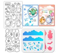 GLOBLELAND Funny Bird Clear Stamp Flower Cutting Die PET Paint Craft Stencils Template Set for Card Making and DIY Embossing Scrapbooking Craft Decor