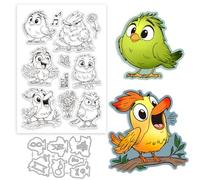 GLOBLELAND Funny Birds Clear Stamps and Cutting Dies Set Flowers Butterflies Silicone Clear Stamps and Metal Cartoon Animals Die Cuts for Card Making and DIY Scrapbooking
