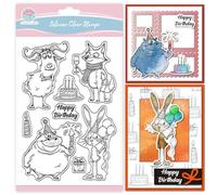 GLOBLELAND Funny Birthday Animals Clear Stamps for Card Making Ballons Greetings Silicone Stamps Seal for DIY Scrapbooking Embossing Photo Album Decor