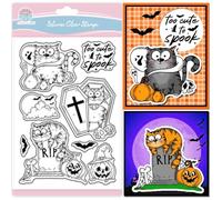 GLOBLELAND Funny Cartoon Cat Clear Stamps for Crafting Halloween Words Comic Ghost Cat Silicone Transparent Stamps Seal for DIY Scrapbooking Card Making Photo Album Decor
