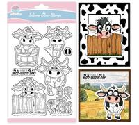 GLOBLELAND Funny Cartoon Cow Clear Stamps for Card Making Cartoon Animals Silicone Clear Stamps Flowers Transparent Stamp Seal for DIY Scrapbooking