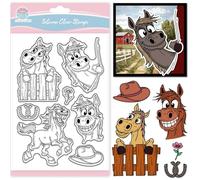 GLOBLELAND Funny Cartoon Horse Clear Stamps for Card Making Cartoon Animals Silicone Clear Stamps Cowboy Hat Transparent Stamp Seal for DIY Scrapbooking