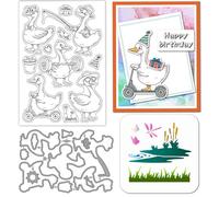 GLOBLELAND Funny Cute Goose Clear Stamps Cutting Dies PET Painting Stencils for Card Making Animals Goose Silicone Stamp Metal Pond Grassland Butterfly Die Cuts PET Paint Stencils for DIY Scrapbooking