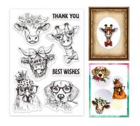 GLOBLELAND Funny Farm Animal Clear Stamps for Scrapbooking Cartoon Giraffe Cow Dog Chicken Silicone Stamps Animal Theme Transparent Stamp for Card Making DIY Embossing Journaling