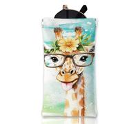 GLOBLELAND Funny Giraffe Soft Glasses Case Colorful Squeeze Top Eyeglass Case Travel PU Leather Sunglass Case Portable Sunglasses Pouch for Women Men