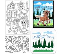 GLOBLELAND Funny Horse Clear Silicone Stamp Metal Cowboy Hat Cutting Die Cuts Cartoon Animals Paint Craft Stencils for Card Making Scrapbooking Craft DIY Embossing
