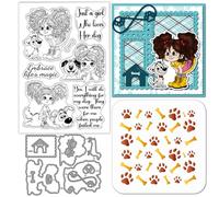 GLOBLELAND Funny Lady Dog Clear Stamps Cutting Dies PET Painting Stencils for Card Making Words Stamps Silicone Stamp Dog Die Cuts Paws PET Stencils for DIY Scrapbooking