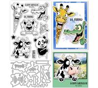 GLOBLELAND Funny Peeking Animals Clear Stamp and Cutting Dies Set for Card Making Cow Dog Silicone Clear Stamp Metal Panda Giraffe Mouse Crocodile Die Cuts for DIY Scrapbooking Photo Album