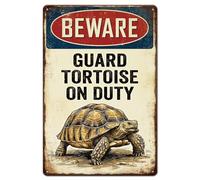 GLOBLELAND Funny Tortoise Habitat Metal Tin Sign 12×8 inch "Beware Guard Tortoise On Duty" Vintage Tin Sign Wall Decor for Home Garden Turtle Enthusiasts Reptile Enclosures Terrariums Zoos