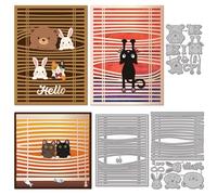GLOBLELAND Funny Venetian Blinds Animals Cutting Dies for Card Making Cartoon Peeping Cat Dog Metal Die Cuts Window Background Frame Die Cut Dies for DIY Embossing Scrapbooking Paper Crafts Decor