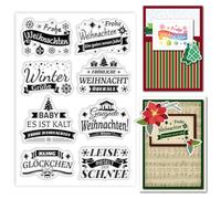 GLOBLELAND German Christmas Text Clear Stamps for Crafting Christmas Tree Bells Snowflake Silicone Clear Stamp Seals Banner Text Transparent Stamps for Card Making DIY Scrapbooking