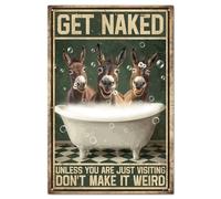 GLOBLELAND "GET NAKED" Tin Sign Bathtub Donkey Metal Tin Sign Daisy Vintage Metal Tin Sign 12×8inch Funny Wall Decor Tin Signs for Home Bathroom Bar Coffee Shop Club Decoration