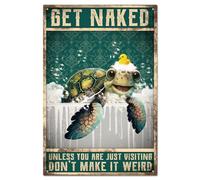 GLOBLELAND "Get Naked Unless You are Just Visting Don't Make it Weird" Vintage Metal Tin Sign Plaque Poster 12x8in/30x20cm Retro Sea Turtle Metal Wall Decorative Tin Painting Signs for Bathroom