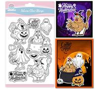 GLOBLELAND Ghost Chicken Clear Stamps for Crafting Halloween Cartoon Chicken Transparent Stamp Bat Pumpkin Silicone Stamps Seal for Cards Making Halloween DIY Scrapbooking Photo Album Decor