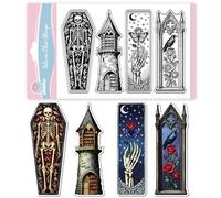 GLOBLELAND Gothic Bookmark Clear Stamp for Scrapbooking Skeleton Window Silicone Stamps Rose Crow Transparent Stamp for Card Making DIY Embossing Journaling