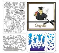 GLOBLELAND Graduation Season Clear Silicone Stamp Metal Women Back Bouquet Frame Cutting Die Cuts Layering Graduation Silhouette Paint Craft Stencils for Card Making Scrapbooking Craft DIY Embossing