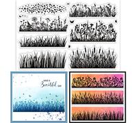GLOBLELAND Grass Clear Stamps for Card Making Decorative Wildflowers Leaves Flowers Dandelion Transparent Silicone Stamps for DIY Scrapbooking Supplies Embossing Paper Card Album Decoration Craft